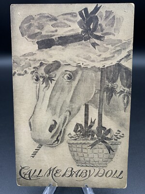 CALL ME BABY DOLL - Antique Postcard, Horse, comical, Victorian, unused, rare