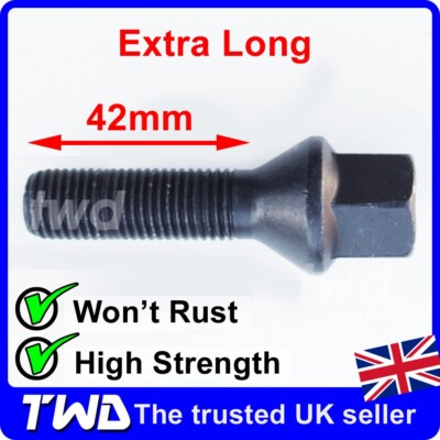 42MM EXTRA LONG BLACK WHEEL BOLTS (M12x1.5) FOR BMW WITH SPACERS ALLOY [1T42]
