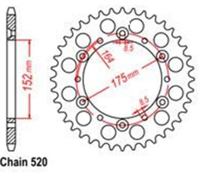 Roue à chaîne 48 dents pour Yamaha YTZ 250 Tri Moto 1985-1986 en acier noir