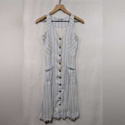 Pure Navy Button-Front A-Line Dress Women's XS White Blue Strips Retro  Casual | eBay