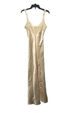 VTG Victoria's Secret Gold Label Beige Long Satin Chemise Slip Dress Petite