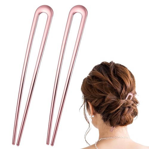 French Hair Pins, 2 Pcs U Shape Hair Sticks Metal Hairpins Large Hair Fork Black