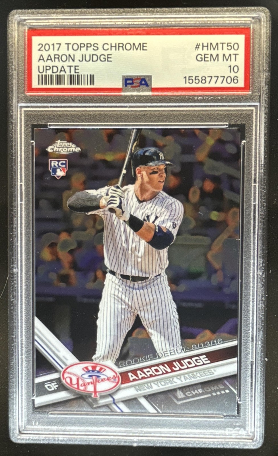 2017 Topps Chrome Update Aaron Judge Rookie #HMT50 Yankees PSA 10 GEM MINT (B)