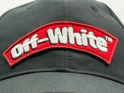 RARE LOGO DESIGN: OFF WHITE HAT with LARGE RED BANNER