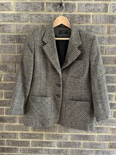 Vintage Houndstooth Blazer Structured Women s Jacket Petite Brown Medium