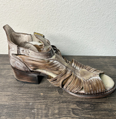 FREEBIRD by STEVEN Arrow Leather Bootie Ankle Boot Distressed Sandal Brown 4537