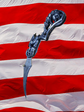 RARE Alien Motorcycle Folding Knife with Damascus Etched Talon Blade