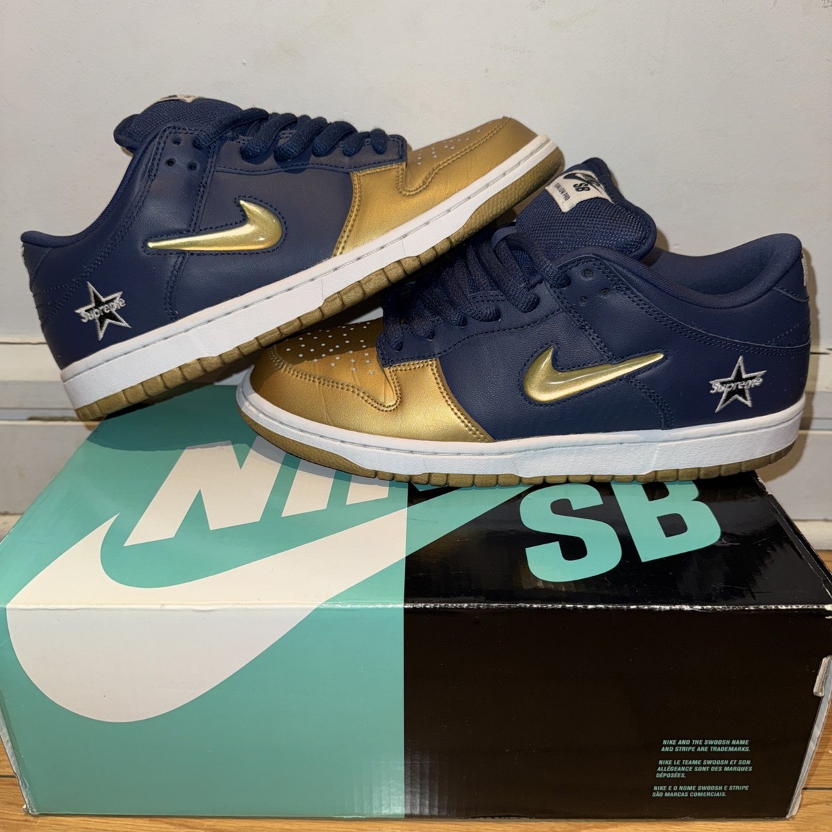 Nike SB Dunk Low x Supreme Jewel Swoosh Gold CK3480 700 US Men 