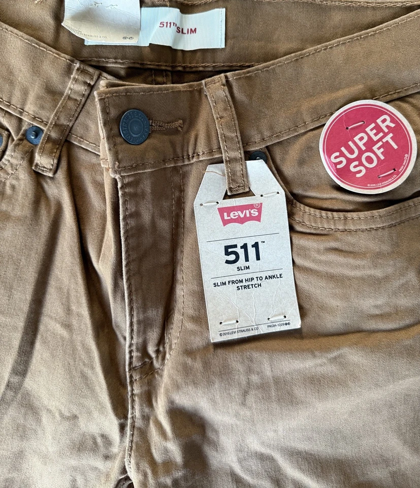 Levis 511 Slim Stretch Twill Camel Super Soft Boys Youth Jeans 14 Reg 27x27 NWT - Image 4 of 4
