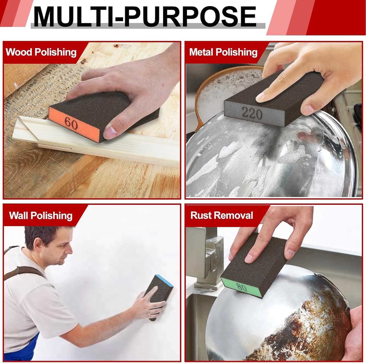 8 Pack Sanding Sponge, Washable and Reusable Sanding Blocks for Drywall Wood Met