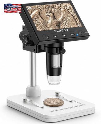 Elikliv Microscope, LCD Digital Coin Microscope 1000X, Coin Magnifier with 8 Adj
