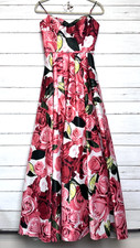 Blondie Nites By Stacy Skylar Red Pink Roses Formal Dress Tie Back Size 3