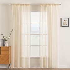 2 Panels Solid Color Sheer Window Curtains 54"W x 84"L Pack of 2 Cream Beige