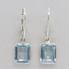 Rectangle BLUE TOPAZ Square Earrings 925 STERLING SILVER Leverback Gemstone #17e
