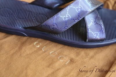 Gucci GG Monogramm blau Leder Gummi Sandalen Schieber Flip Flops Herren UK 9 US 10