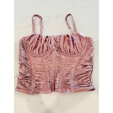 Gilly Hicks Bustier Top Satin Ruched Adjustable Straps NWT Pink Small