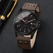 Men’s Military Leather Date Quartz Analog Army Casual Dress Wrist Watches UK