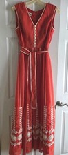 Vintage 1960s Miss Elliette Maxi Boho Red Sundress