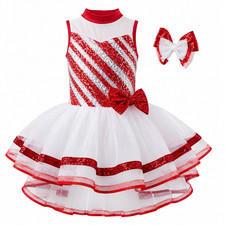 Weissman Dance Costume Girls US 4-6 Red White Sequin Tutu Recital Dress