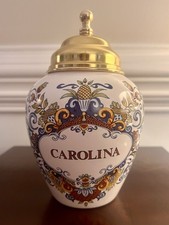 Olde Virginia Jar Company “Carolina” Delft Tobacco Apothecary Jar With Brass Lid