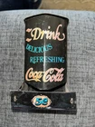Vintage Coca-Cola hanging wall metal tin match bottle cap holder 6"