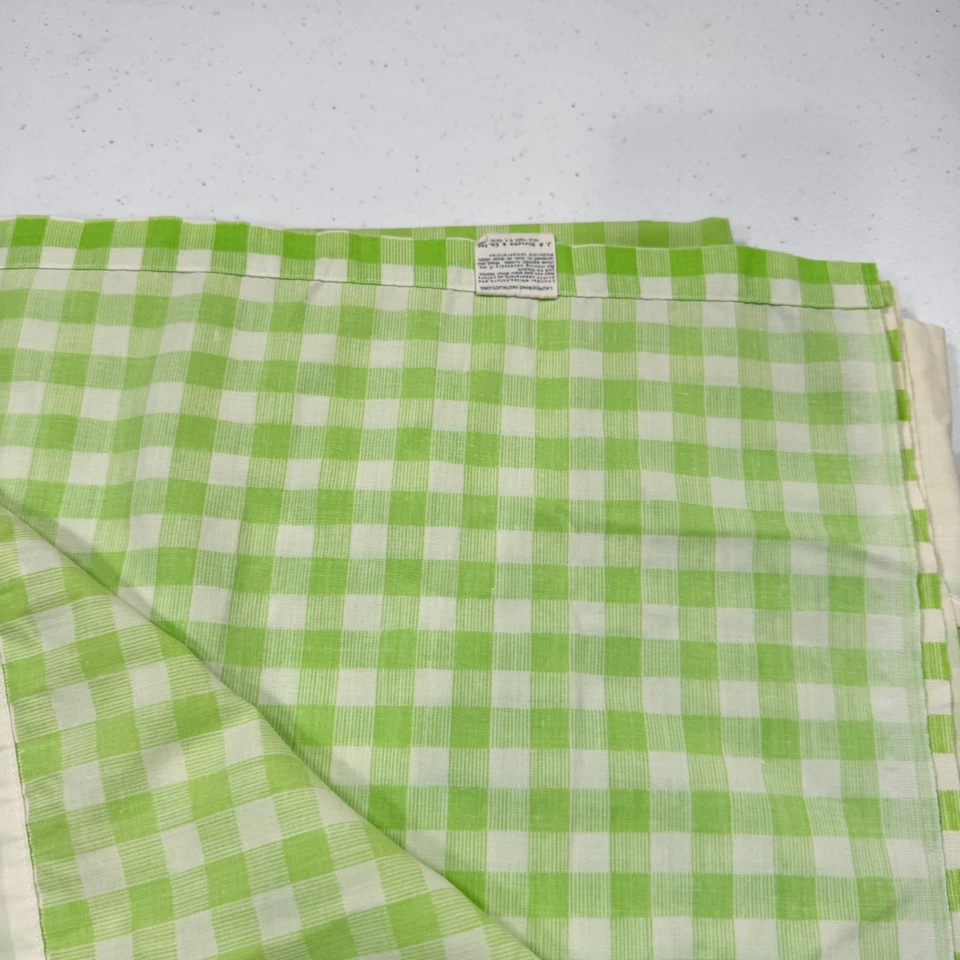 vintage utica queen flat sheet green checkered gingham blend usa mcm retro - Image 4 of 4