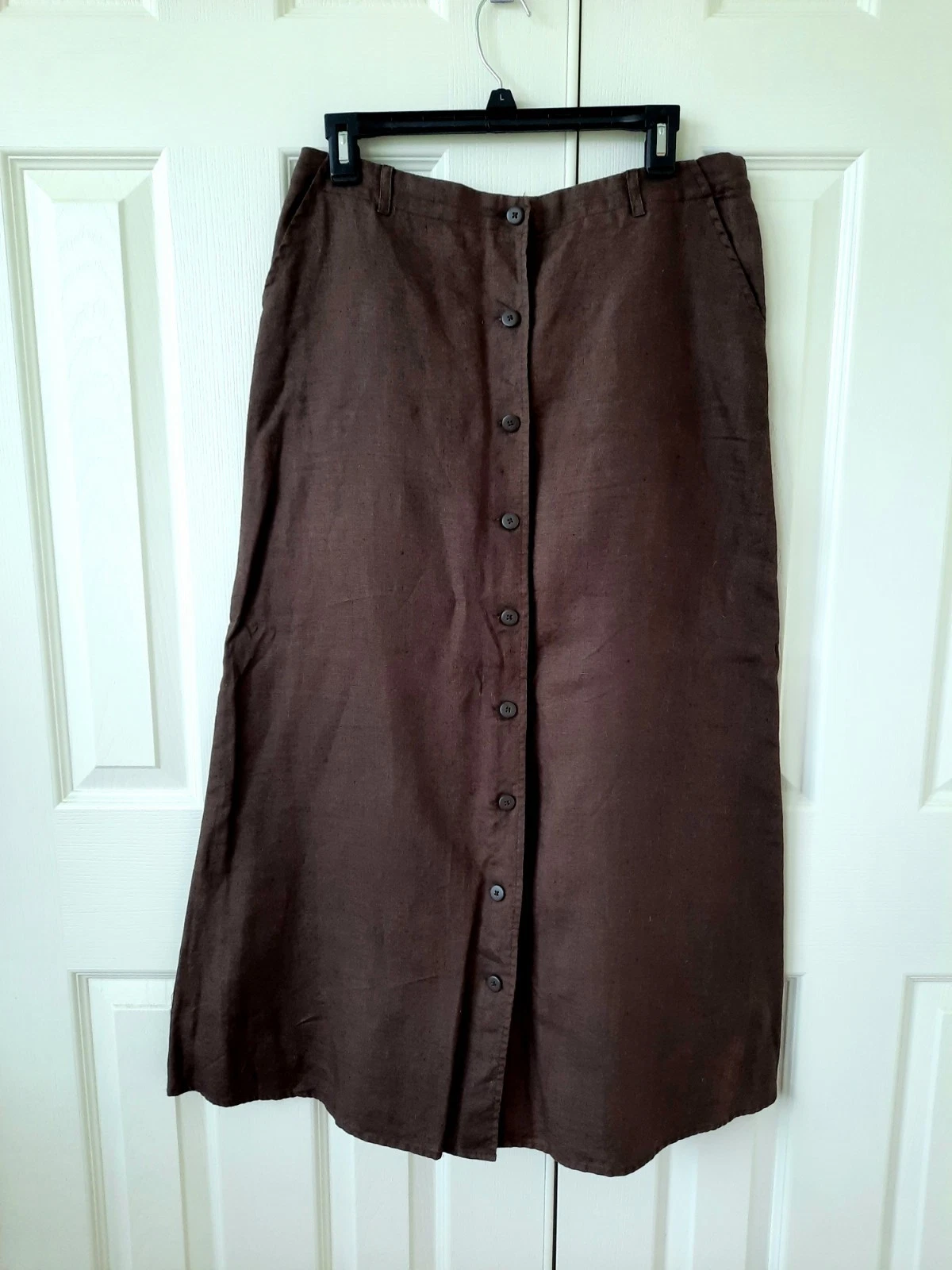 Ecologie Brown Linen Maxi Skirt Button Down Size M A Line