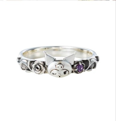 Sanrio KUROMI Silber 925 & Zirkonia Ring Gr.17 Lila Stein Rose