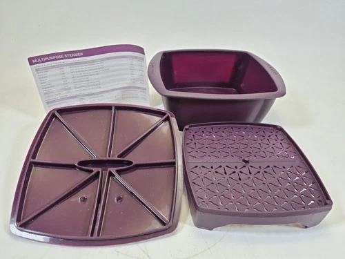 Epicure Multipurpose Silicone Steamer 3 Piece Purple Microwave Cooker w/ Guide