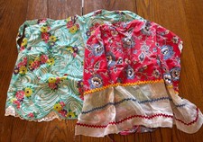 2 Women's Vintage Half Apron Blue Floral Eyelet Red Paisley Sheer