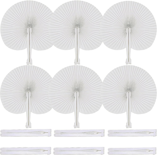 60Packs Decorative Paper Folding Hand Fans Handheld,White round Wedding Foldable - Picture 8 of 11