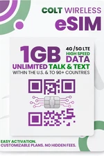 Colt Wireless USA Prepaid eSIM 1GB 5G/4G Hotspot Unltd Talk/Text to 90 Countries