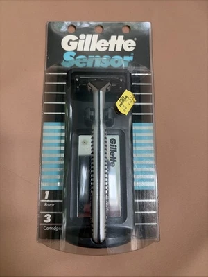 Gillette Sensor Razor (1989) - 3 Cartridges - HANDLE MADE IN USA New Old Stock - Image 1 of 4