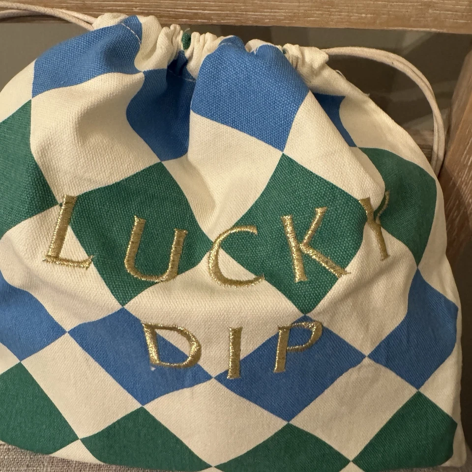 Bolso Jo Malone Holiday 2025 con cordón LUCKY DIP azul verde dorado 10x 10,5 pulgadas Foto 2 de 4