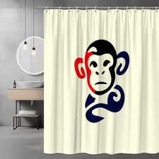 Monkey Face Graphic Shower Curtain Red Blue Cream
