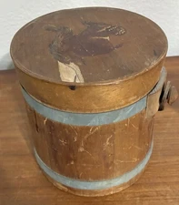 Vintage Wooden Firkin With Squirrel On Lid Damage To Wood See Photos