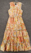 MSK Dress Womens M Medium Yellow Maxi A Line Tiered Sleeveless Lined Floral