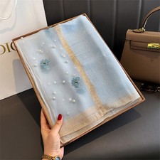 Elegant Floral Embroidered Pashmina Scarf for Women, Soft Silk Wool Hijab Shaw