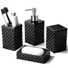 Bathroom Accessories Set, 4 Pack Matte Bath Accessory Sets Complete, Black