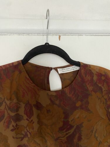 Vintage 1980s Calvin Klein Classics 100% Silk Floral Blouse Top I.MAGNIN Sz 4 - Picture 2 of 8