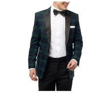 Men's Black Watch Tartan Blazer Jacket Scottish Wedding Jacket Dinner Coat