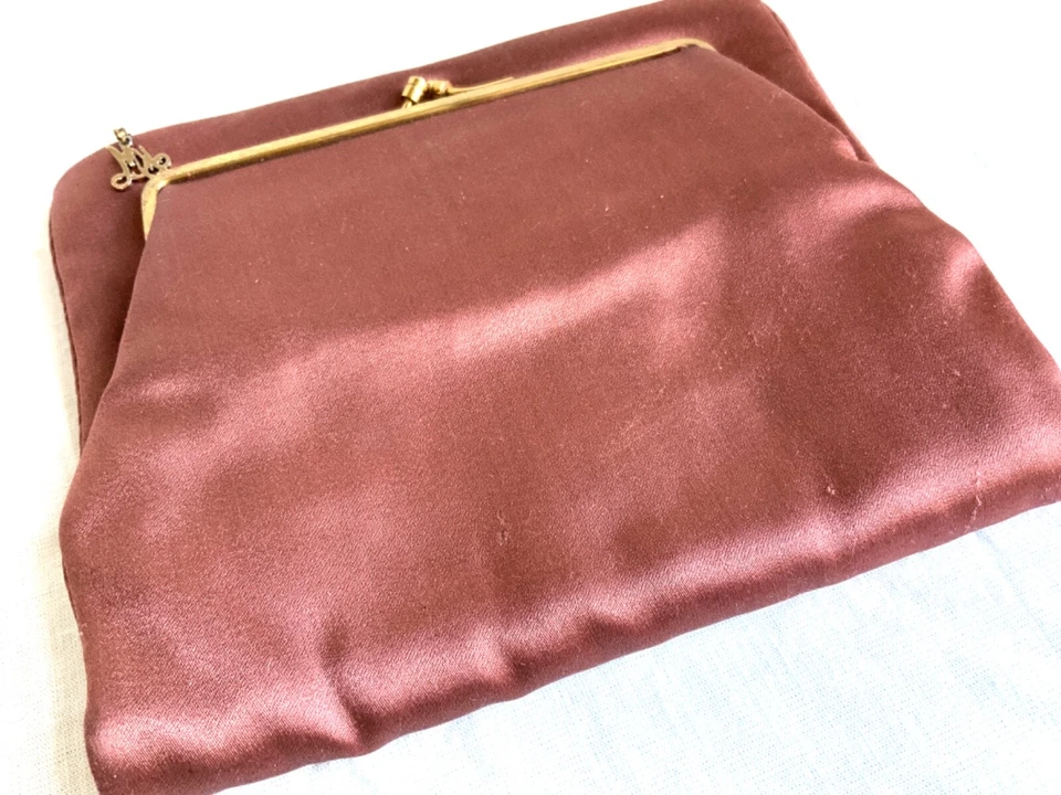 Bolsa de mão dobrável Morris Moskowitz MM vintage 1950’s cobre marrom ouro - Imagem 2 de 4
