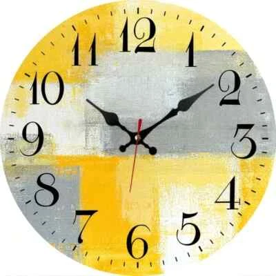 Modern Abstract 30cm Wall Clock Yellow & Gray, Kitchen Wall, Living Room Wall - Image 1 of 3
