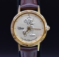 Vtg DISNEY Time Works Mickey Mouse Watch Women Gold Dial NEW BATTERY  BAND