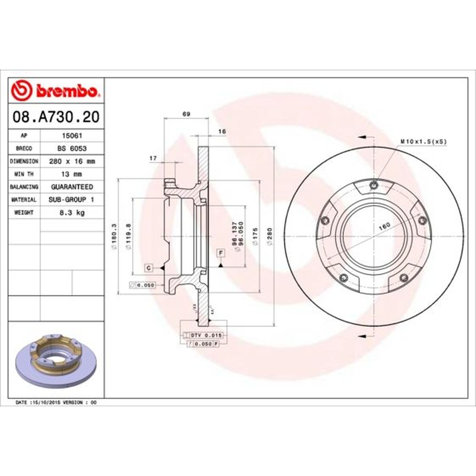 BREMBO Pair Brake Discs 08.A730.20