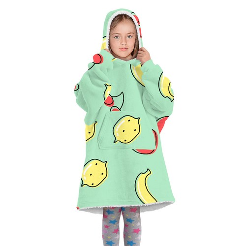Kids Oversized Hoodie Soft Fleece Wearable Blanket Sweatshirt Pear Warm Pyjamas - Picture 2 of 10