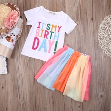 NEW It's My Birthday Girls Short Sleeve Tutu Outfit Set