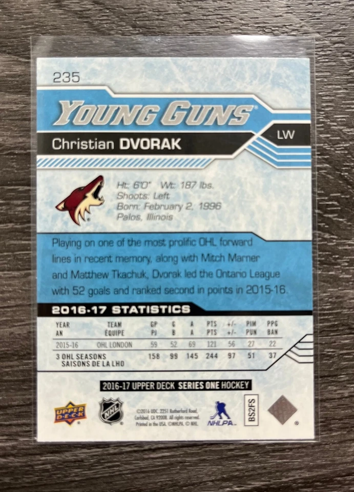 2016-17 Upper Deck CHRISTIAN DVORAK Young Guns ROOKIE RC  #235 - Image 2 of 2