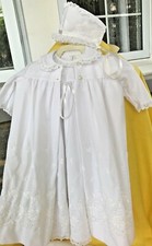 Vintage Madonna Haddad Christening Dress Coat Slip Hat White Embroidered 4 Piece