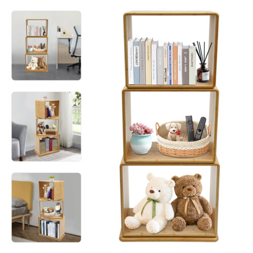 3 Tiers Rotating Bookshelf Bookcase Storage Shelf Display Rack Stand Wood Color - Picture 3 of 18